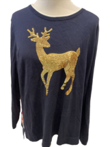 Crown &amp; Ivy Women&#39;s Sequined Reindeer Sweater Blue/Red/White 2X - £23.13 GBP