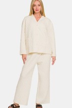 Zenana Quilted Button Up Long Sleeve Top and Pants Lounge Set - $45.54
