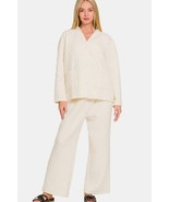 Zenana Quilted Button Up Long Sleeve Top and Pants Lounge Set - $45.54