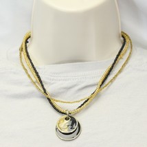 Laura Ashley Black and Gold Enamel and Beaded Glass Necklace 16&quot; - £10.17 GBP