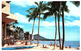 Waikiki Beach Hotels Framed by Palm Trees View Toward Diamond Head Postcard - £6.33 GBP