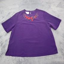 BonWorth Shirt Womens M Purple Embroidered Short Sleeve Crew Neck Blouse - £20.22 GBP