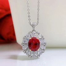 100% 925 Sterling Silver 9*11Ruby High Carbon Diamond Pendant Necklace For Women - £71.00 GBP