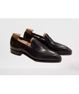 Handmade Men Black leather shoes moccasins, Elegant Black leather formal... - $167.30+