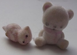 White Flocked Teddy Bear &amp; Kitten - $4.09 CAD