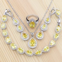 925 Silver Bridal Jewelry Sets For Women Yellow CZ Water Drop Women&#39;s Earrings P - £28.35 GBP