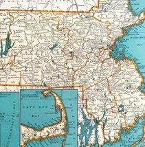 Massachusetts North America Map 1935 United States 14 x 11&quot; New England LGAD99 - £39.30 GBP