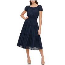 Tommy Hilfiger Womens 12 Navy Blue Short Sleeve Tiered Midi Dress NWT AT47 - £23.77 GBP