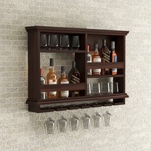 RoseWood Wall Hanging Mounted Wine Rack Wooden with Glass Holder - £332.23 GBP