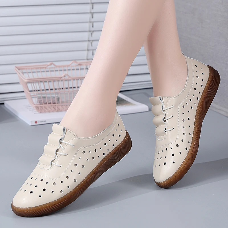 Ins for women genuine leather flats breathable loafers shoes women s soft casual ballet thumb200