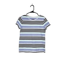 Croft &amp; Barrow Shirt Womans Small Short Sleeve Striped Black White Blue ... - £11.91 GBP
