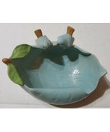 Ceramic Leaf Bowl w/ 2 Birds Glazed Blue 8” Trinket Dish Pottery Planter... - £29.26 GBP
