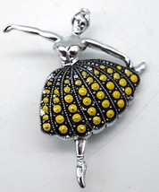Dancing Ballerina Brooch Silvertone with Yellow &quot;Dots&quot; Made in Germany - £10.64 GBP