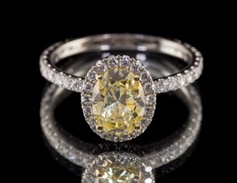1.23 Carat Oval Cut Fancy Yellow Lab Created Diamond Ring 18k White Gold - £5,538.44 GBP