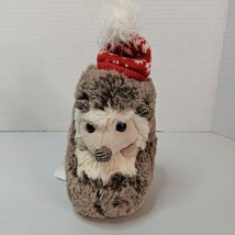 Pier 1 Holiday Winter Hedgehog Plush Stuffed Animal Red Winter Hat 8&quot; - £7.56 GBP