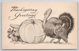 Thanksgiving Turkey With Knife Hiding Children Pumpkin Schlesinger Postcard V22 - £5.50 GBP