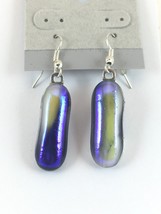 Dangle Earrings White and Purple Mist on Olive Green Fused Dichroic Glass - $22.00