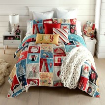 Donna Sharp Retro Christmas Quilt Bedding Set Holiday Santa Trees Cats Red Blue - £65.38 GBP+