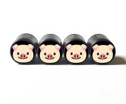 Pig Piggy Face Emoji Tire Valve Stem Caps - Black Aluminum - Set of Four - £12.57 GBP