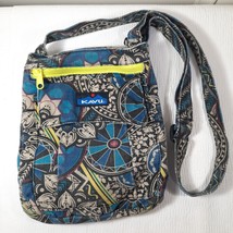Kavu Crossbody Keeper purse blue black medallion Adjustable Strap Canvas Bag - £15.62 GBP