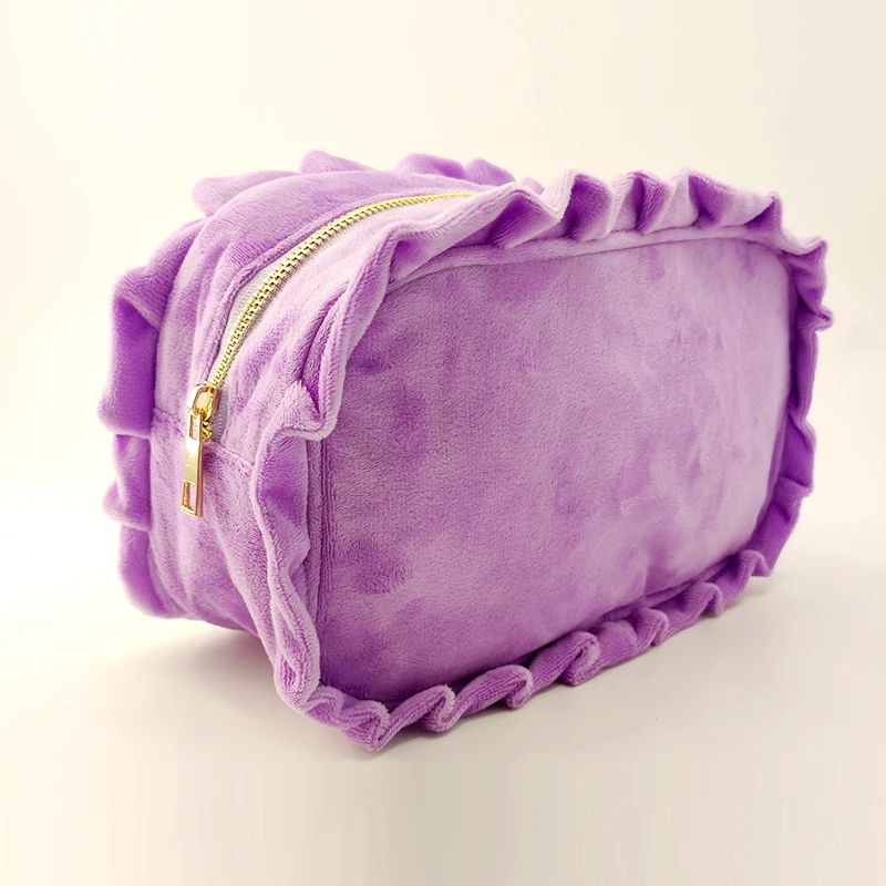 Ruffle lattice Cosmetic Bags Pink/Purple  Storage Make Up Bags For Women Lady Wi - £50.32 GBP