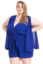 Women&#39;s Plus Size Royal Blue Shimmer Fabric Draped Romper (3XL) - $39.11