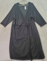 Avenue Wrap Dress Womens 22/24 Black Rayon Stretch Long Sleeve V Neck Drawstring - £21.84 GBP