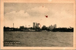 Vtg Postcard 1921 Detroit River &amp; Detroit Michigan From Ontario Canada Heliotype - £8.36 GBP