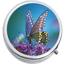Purple Butterfly Medicine Vitamin Compact Pill Box - £7.84 GBP