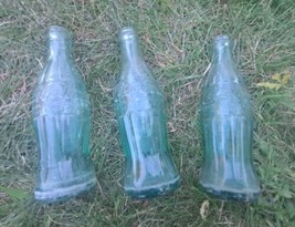 3 Coca Cola Embossed 6 To 6.5  Oz Green Soda Bottle 2 Rockford Ill Keoku... - $32.71