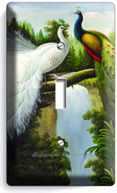 Peacocks Birds White Colorful Feathers 1 Gang Light Switch Wall Plate Room Decor - £7.40 GBP