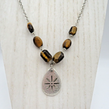Sigrid Olsen Necklace Polished Tigers Eye Beads 20&quot; Silver Tone Teardrop Pendant - £15.56 GBP