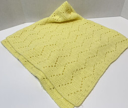 Vintage Handmade Crocheted Baby Infant Blanket Yellow 32 inch Square - £13.23 GBP