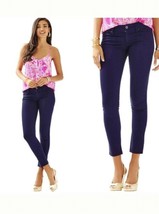$158 Lilly Pulitzer Worth Skinny Navy Blue  Sateen Pants Jeans Stretch Sz 2 - £35.14 GBP