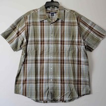Aeropostale Shirt Men Size L Brown Green Plaid Short Sleeve Cotton Button Up Top - £14.44 GBP