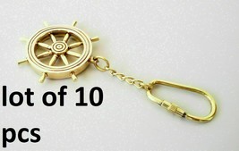 Antique Vintage Golden Brass Nautical Wheel Keyring Key Chain Gift Lot of 10 pcs - £34.74 GBP