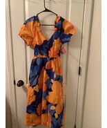 Tabitha Brown Target Orange Blue Floral Puff Sleeve Tie Back Dress Choos... - $39.62+