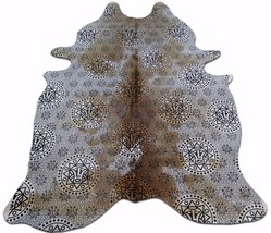 Illuminate Cowhide Rug Size: 7.7 X 6 ft Inca Symbols Silk Screen Cow Hide E-456 - $187.11
