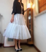 White Tiered Tulle Skirt Women Plus Size Fluffy Tulle Midi Skirts Wedding Party image 6