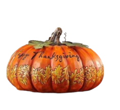 Thanksgiving Pumpkin Figurine Orange 8.3" Diameter Polyresin Holiday Sentiment 