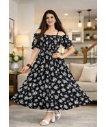 Women Black Floral Printed Maxi Dress Off Shoulder Puff Sleeve Party Cas... - $11.62