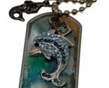 Kate Mesta Crystal DOLPHIN Mermaid Dog Tag Necklace  Art to Wear New - $24.70
