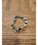 Vintage Gold Tone Multi Colored Stone Bracelet, Square Link Slip On - $14.96 CAD