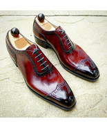 Men&#39;s Oxford Burgundy Color Wing Tip Burnished Derby Toe Genuine Leather... - $205.14 CAD+