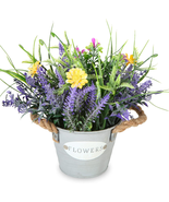 Plants Purple Lavender Flowers in Pot 10&quot; Tall Faux Artificial Potted  - £17.40 GBP