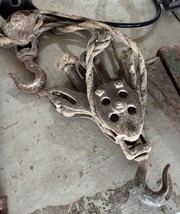 Vintage Antique Cast Iron 2 Wheel Double Block &amp; Tackle Pulley With Rope... - $738.14 MXN