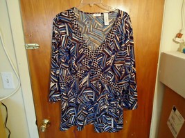 Womens Liz &amp; Co.Size 3 X Multi Color Geometric 3/4 Sleeve Top &quot; BEAUTIFUL TOP &quot; - £13.48 GBP