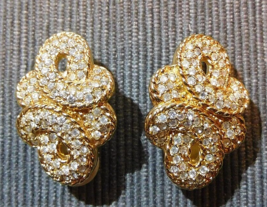 SWAROVSKI Vintage Pave Rhinestone Open Interlocking Gold Tone Clip On Earrings - $49.95