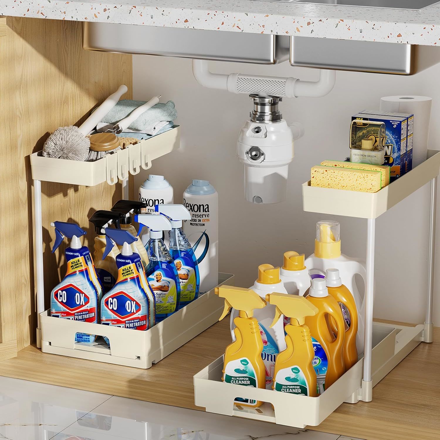 Delamu 2 Pack Under Sink Organizers And Storage, L-Shape Beige Under Bat... - $32.92