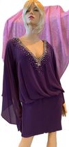 Jovani Regal Purple Short Prom Party Dress, Lined Chiffon, Bell Sleeves,... - £119.84 GBP
